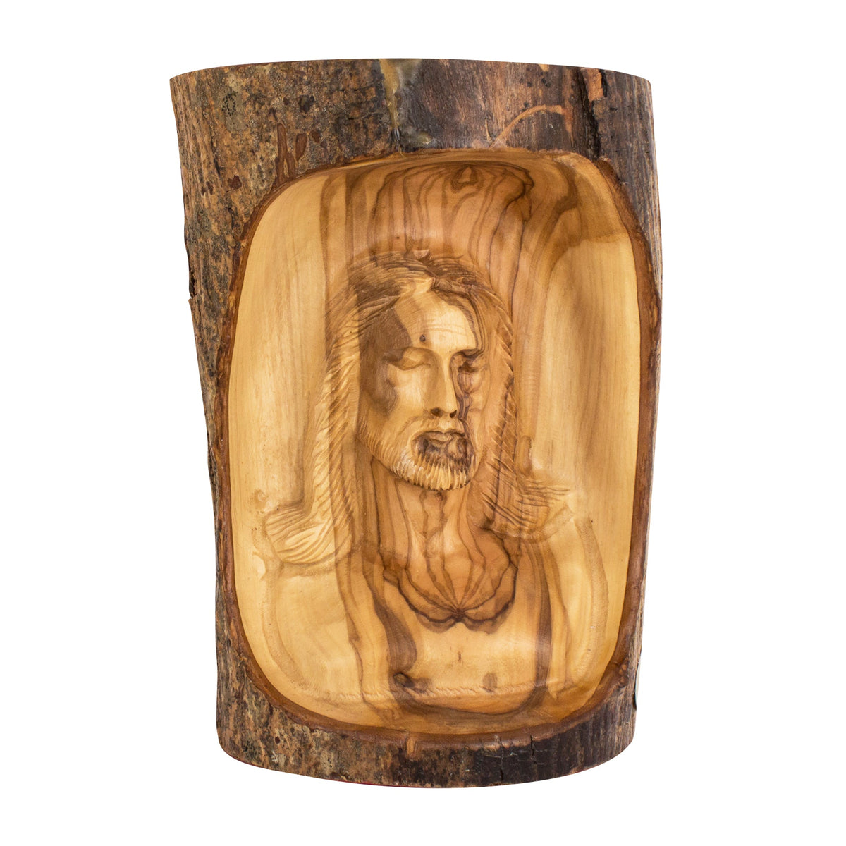 Front view olive wood bust of Jesus handmade Jerusalem
