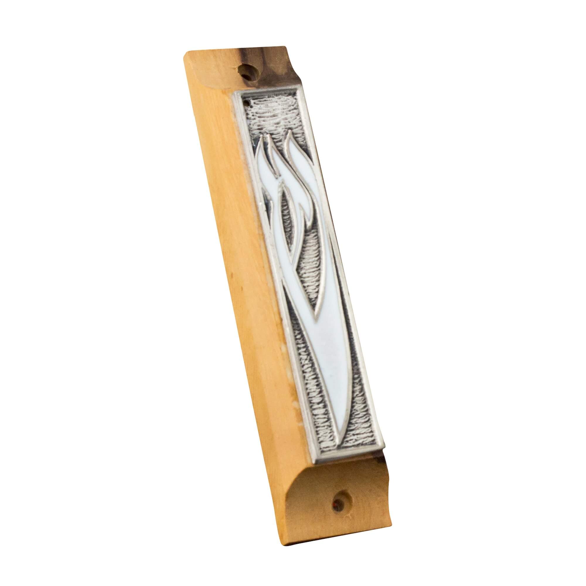 Olive wood mezuzah with Hebrew Shin symbol