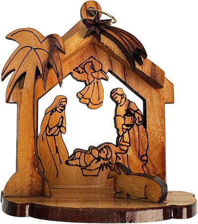 Olive wood Nativity scene Christmas tree ornament Bethlehem
