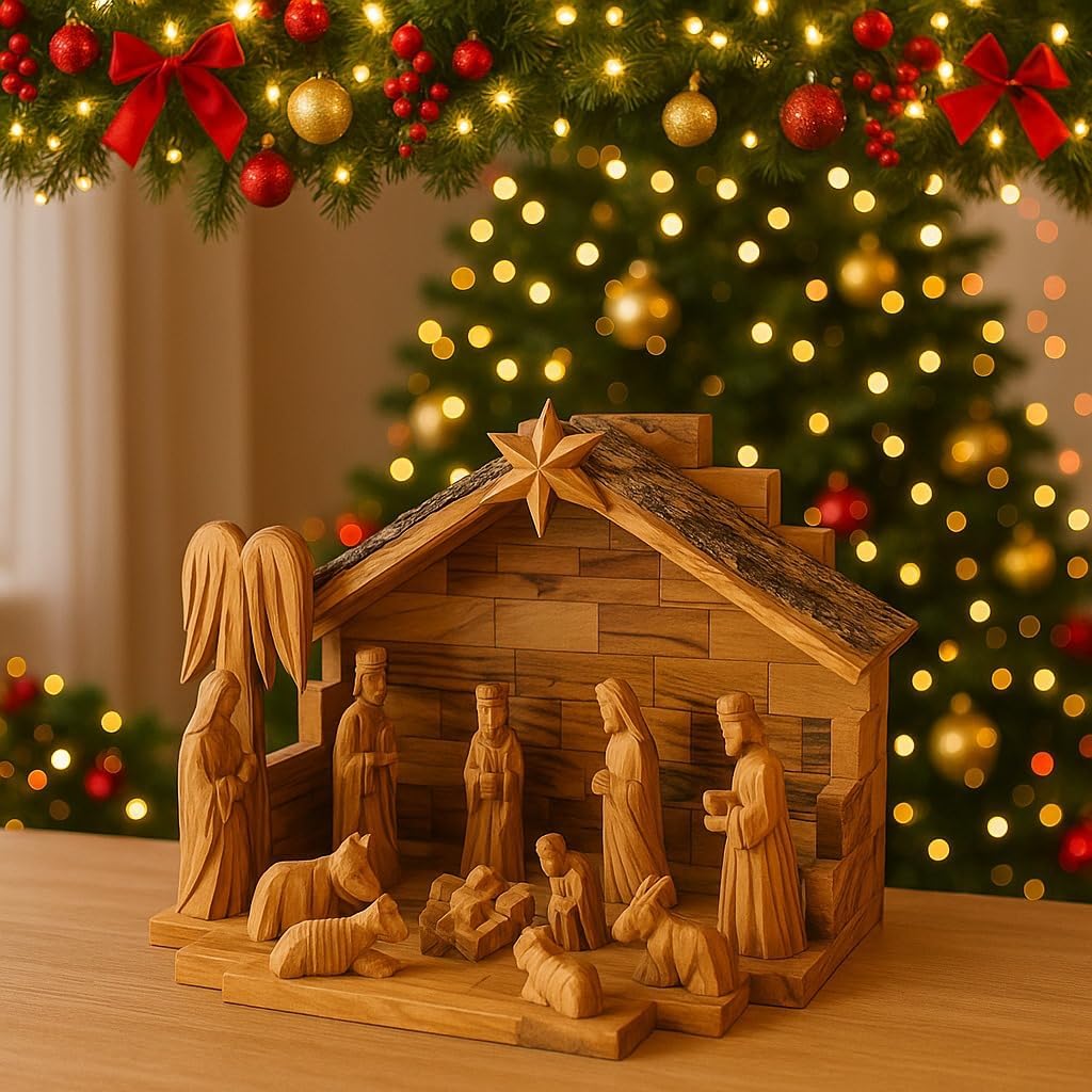 bethlehem olive wood holy family nativity display