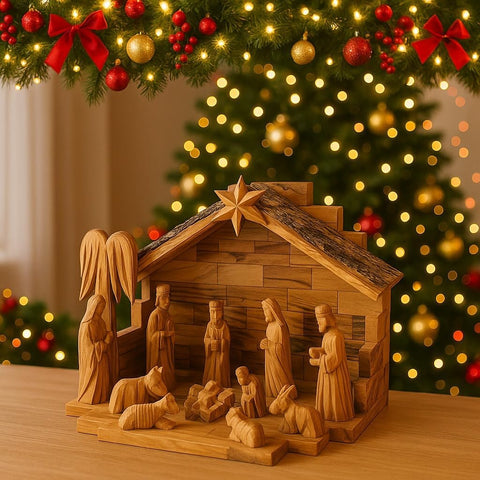 bethlehem olive wood holy family nativity display