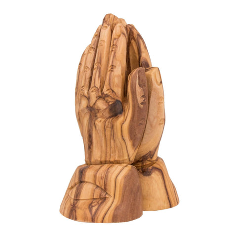 Handmade olive wood praying hands figurine from Bethlehem front view