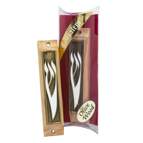 Olive wood Shema Yisrael mezuzah from Israel