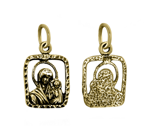 Orthodox Christian necklace showing Virgin and Child engraving
