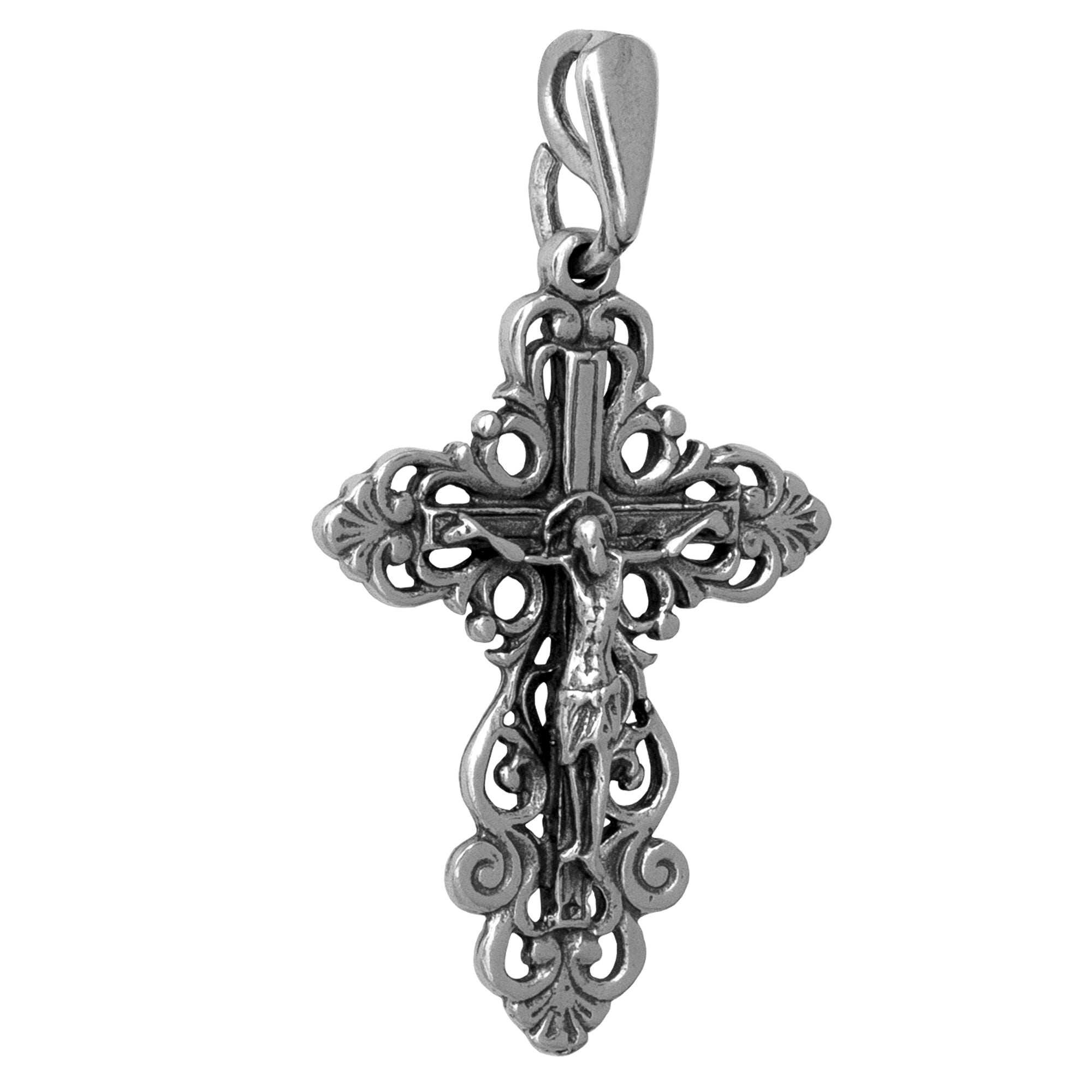 Inscription detail on silver Orthodox pectoral cross