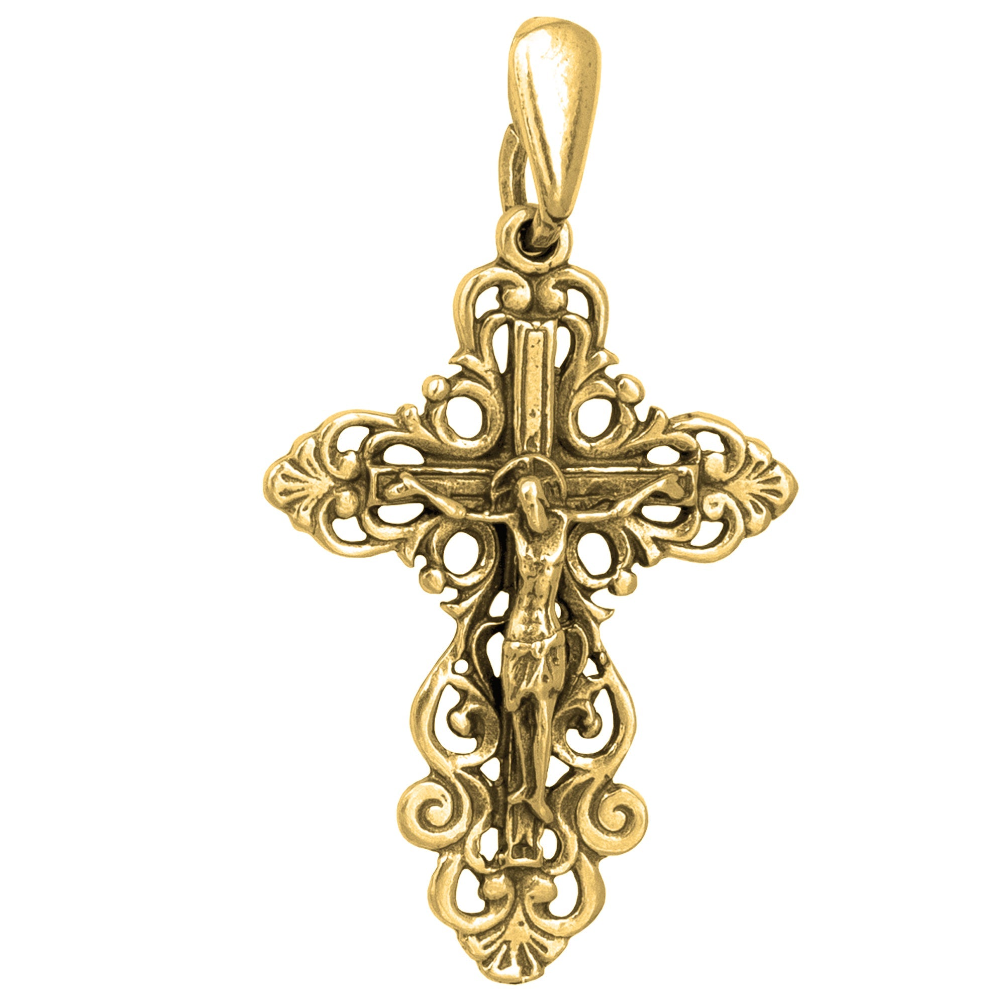Angled crucifix showing polished sterling silver shine