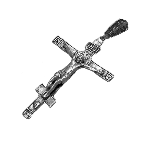 Full necklace with large sterling silver Orthodox crucifix pendant
