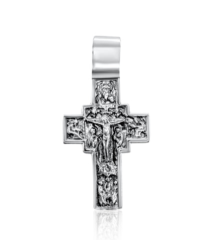 Large double-sided Orthodox crucifix necklace, Jerusalem silver
