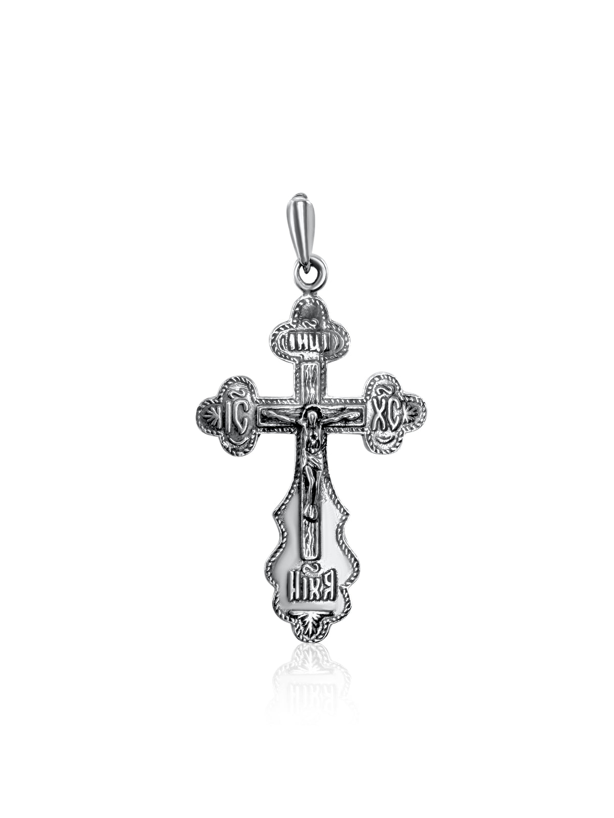 Orthodox cross necklace silver from Jerusalem, devotional pendant
