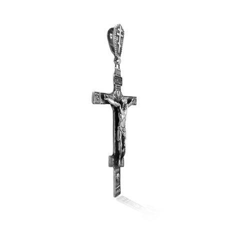 Detail of bail and chain on sterling silver Orthodox crucifix

