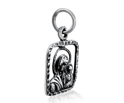 Angled front Orthodox pendant with Virgin and Child design
