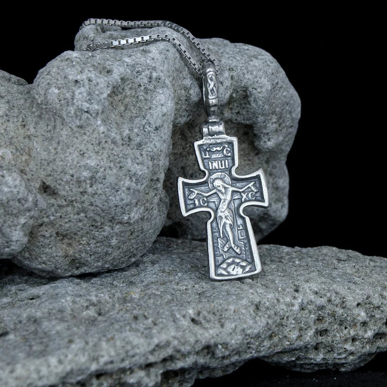 Men's crucifix necklace silver with Jerusalem heritage