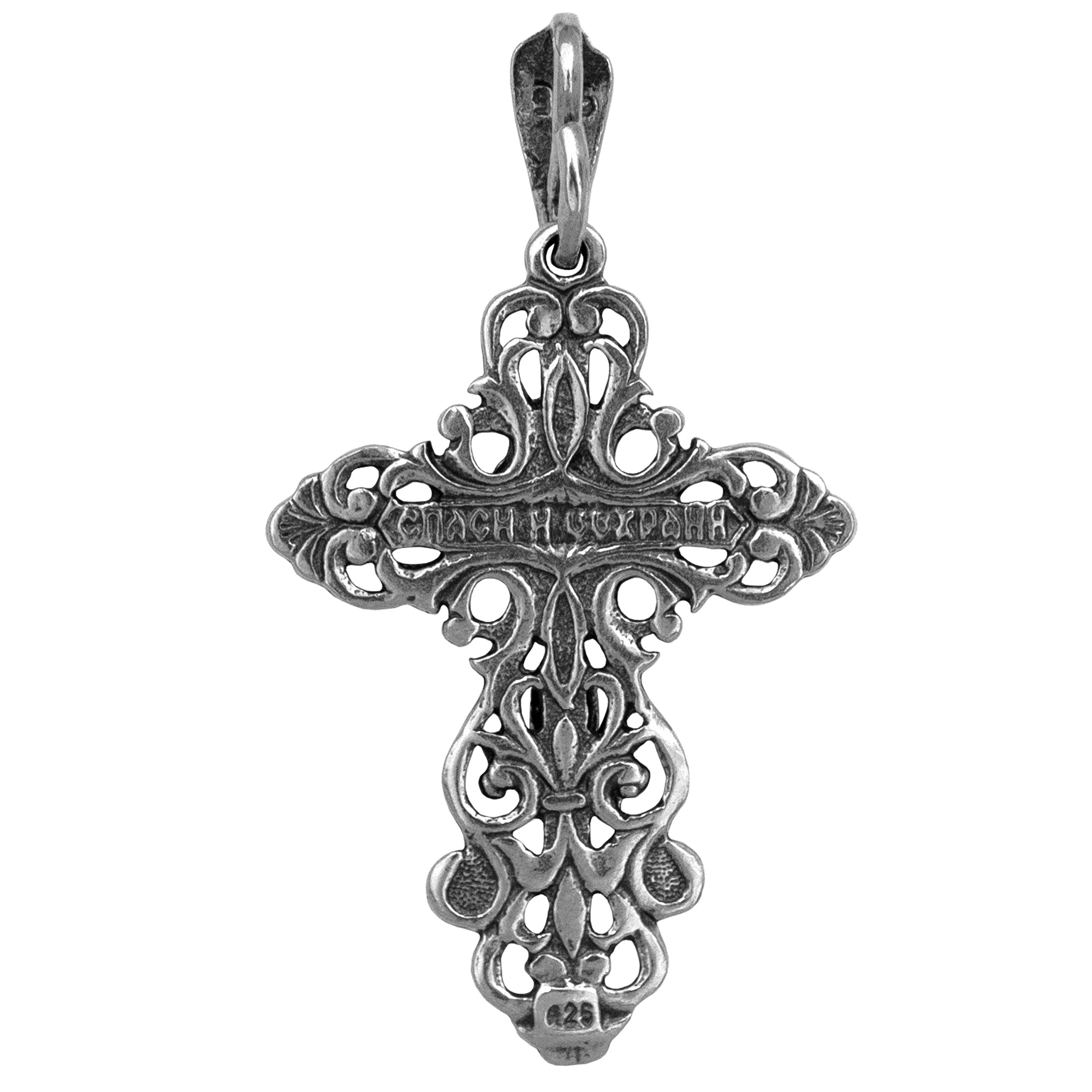 Side profile of Orthodox pectoral cross in sterling silver