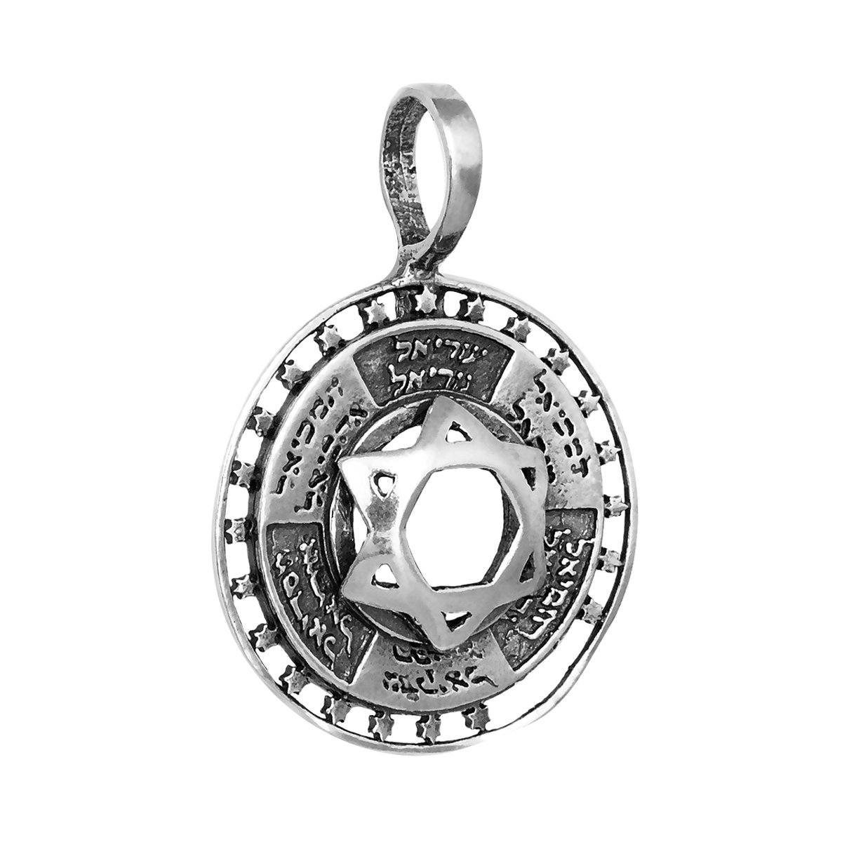 Pendant - Silver 925 Jewish Magen David Pendant Names Of 12 Angels Star Of David Judaica Ø 1.1"