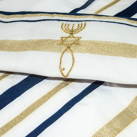Traditional Jewish tallit stripes design in blue and gold