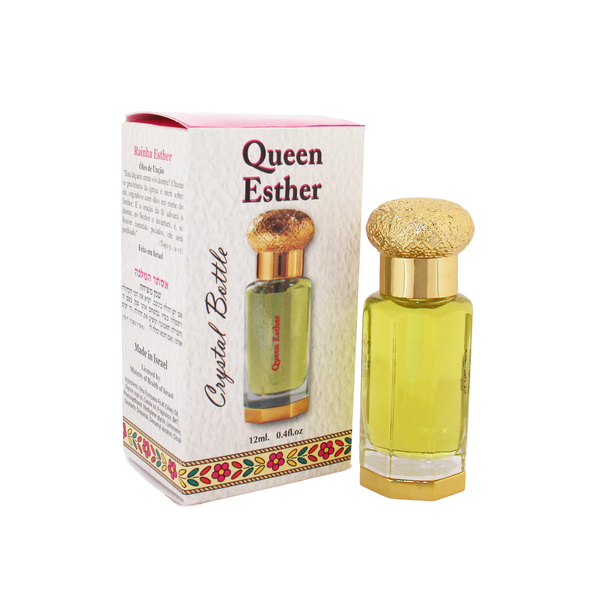 Queen Esther anointing oil in crystal bottle for worship and prayer