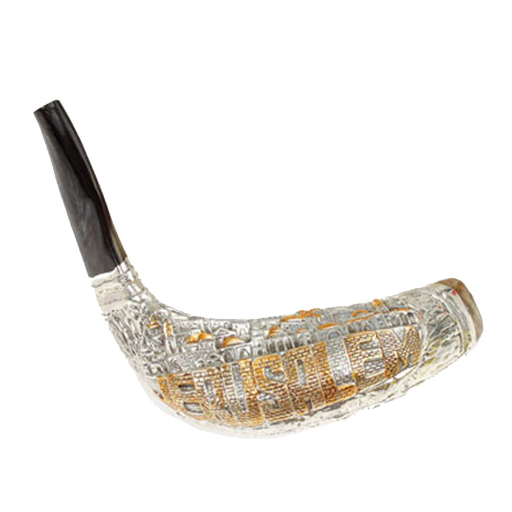 silver plated ram horn shofar for Rosh Hashanah blowing
