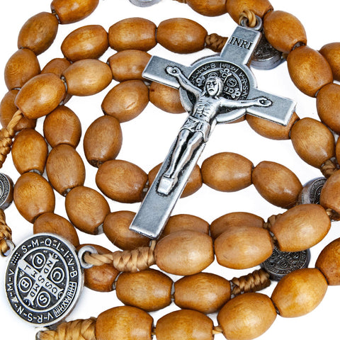 Bail and chain detail of silver rosary prayer beads necklace
