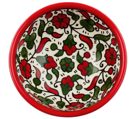 Floral Red & Green Small Armenian Dipping Bowl | Jerusalem Ceramics - 3"/8cm
