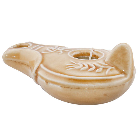 Vintage Biblical Antique Replica Herodian Brown Oil Lamp Clay Jerusalem 4 x 1.8"
