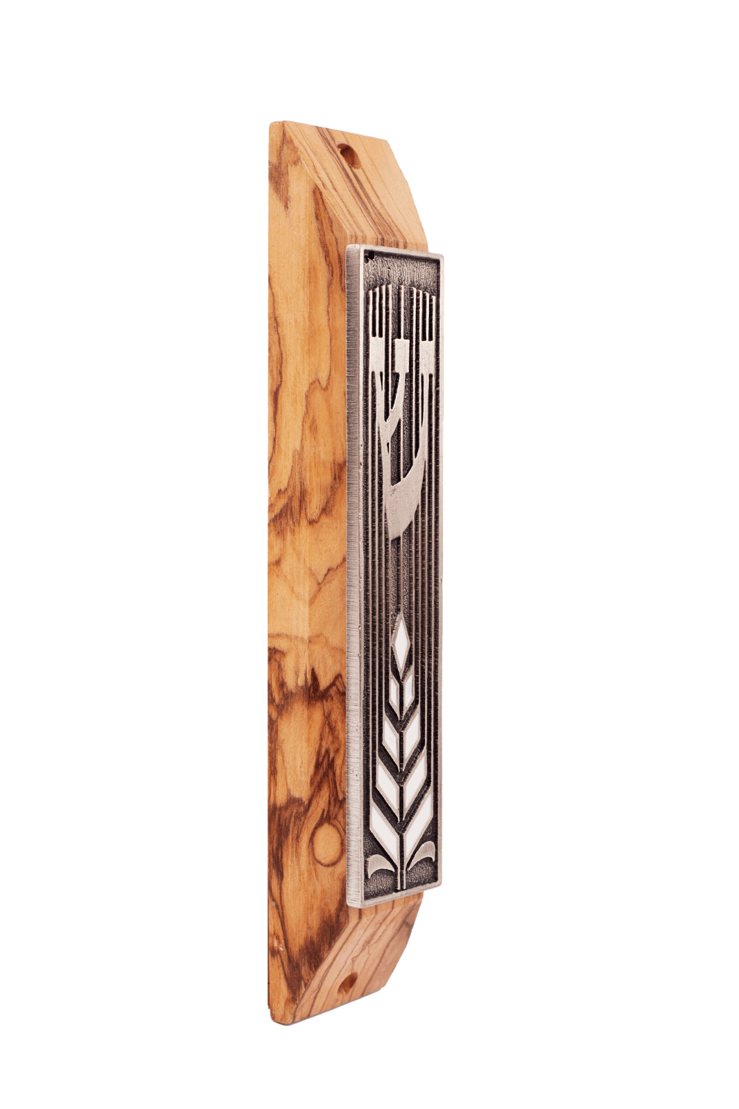 Olive Wood Door Mezuzah Case Menorah Shema Israel Handmade Jerusalem-1