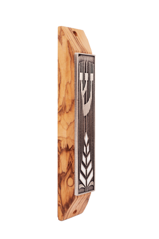 Olive Wood Door Mezuzah Case Menorah Shema Israel Handmade Jerusalem-1