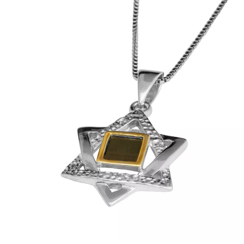 Pendant Magen David Sterling Silver & Gold9K Nano Sim Old Jewish Bible TANAKH