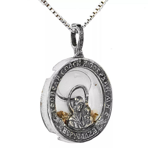 Medallion Virgin Mary w/ Holy Soil from Jerusalem and Holy Water Sterling Silver