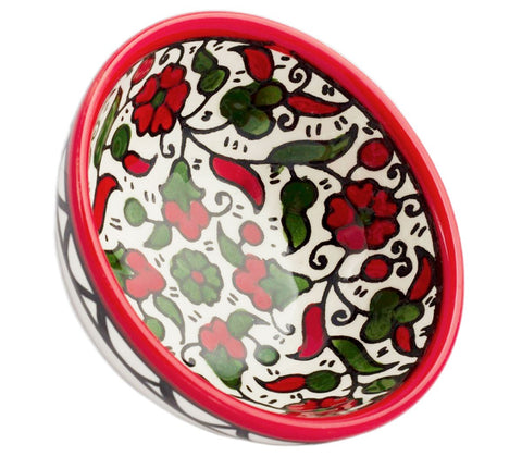 Floral Red & Green Small Armenian Dipping Bowl | Jerusalem Ceramics - 3"/8cm