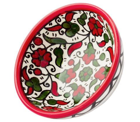 Floral Red & Green Small Armenian Dipping Bowl | Jerusalem Ceramics - 3"/8cm