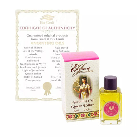 Queen Esther biblical anointing oil with packaging – 12ml bottle made in Israel