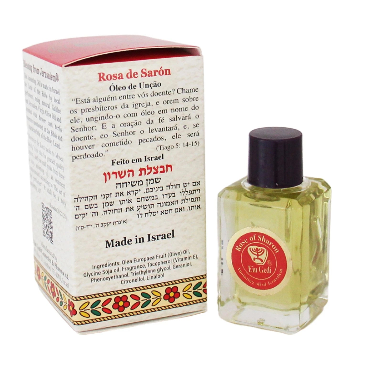 Rose of Sharon Anointing Oil displayed with scripture and candle – spiritual atmosphere