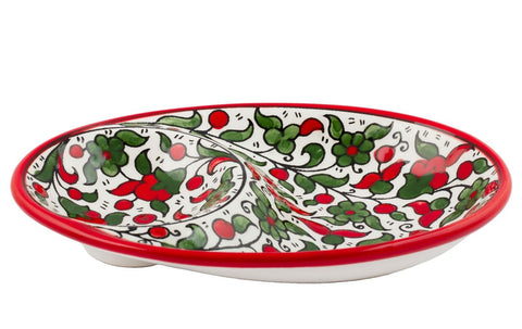 Armenian Ceramic Oval Bowl Pottery - Red & Green - Handmade 7"x5"