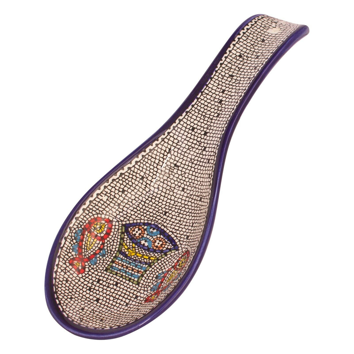 Armenian Ceramic Spoon Rest – Loaves & Fishes Mosaic Bowl – 10" Holy Land Art