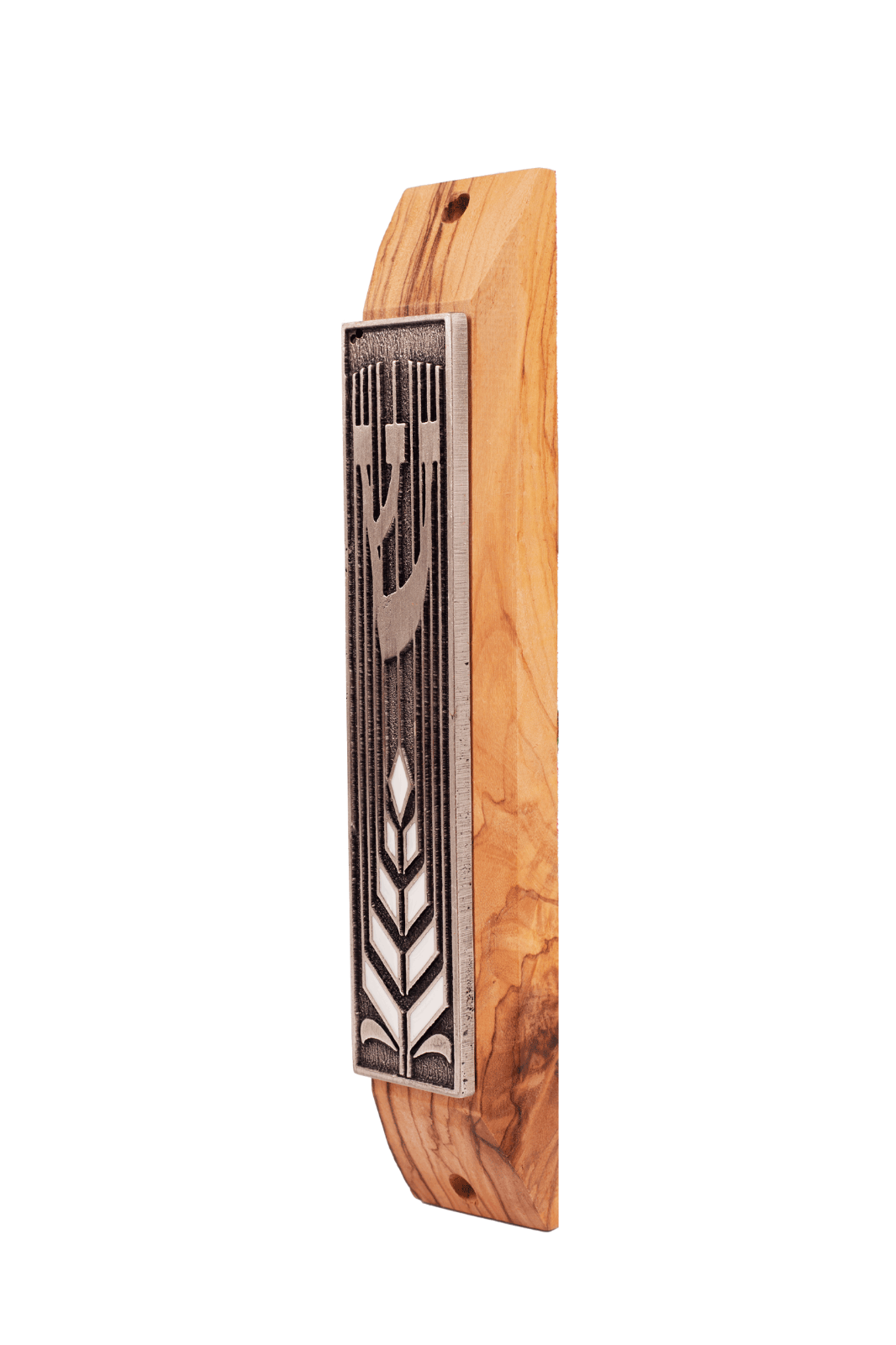 Olive Wood Door Mezuzah Case Menorah Shema Israel Handmade Jerusalem-2