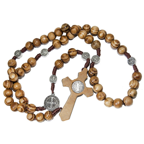 Rosary Prayer Beads Olive Wood Christian Order of St. Benedict Crucifix Necklace 17,5"