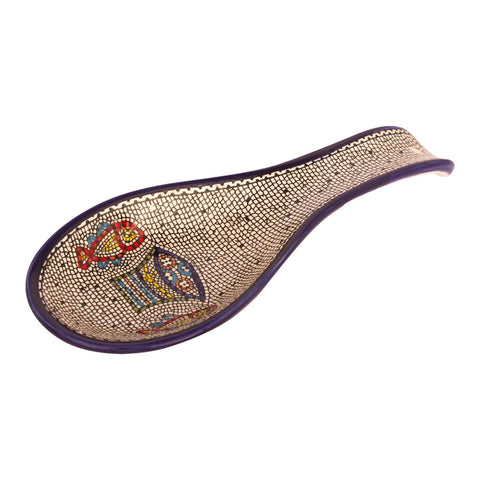 Armenian Ceramic Spoon Rest – Loaves & Fishes Mosaic Bowl – 10" Holy Land Art