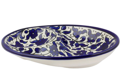 Armenian Ceramic Oval Bowl Pottery - Blue & White - Handmade 7"x5"