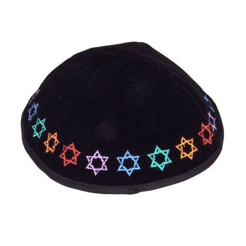 Embroidered Black Velvet Kippah Yarmulke Yamaka for Men w/ Star of David / Magen David - Jewish Prayer Hat Judaica