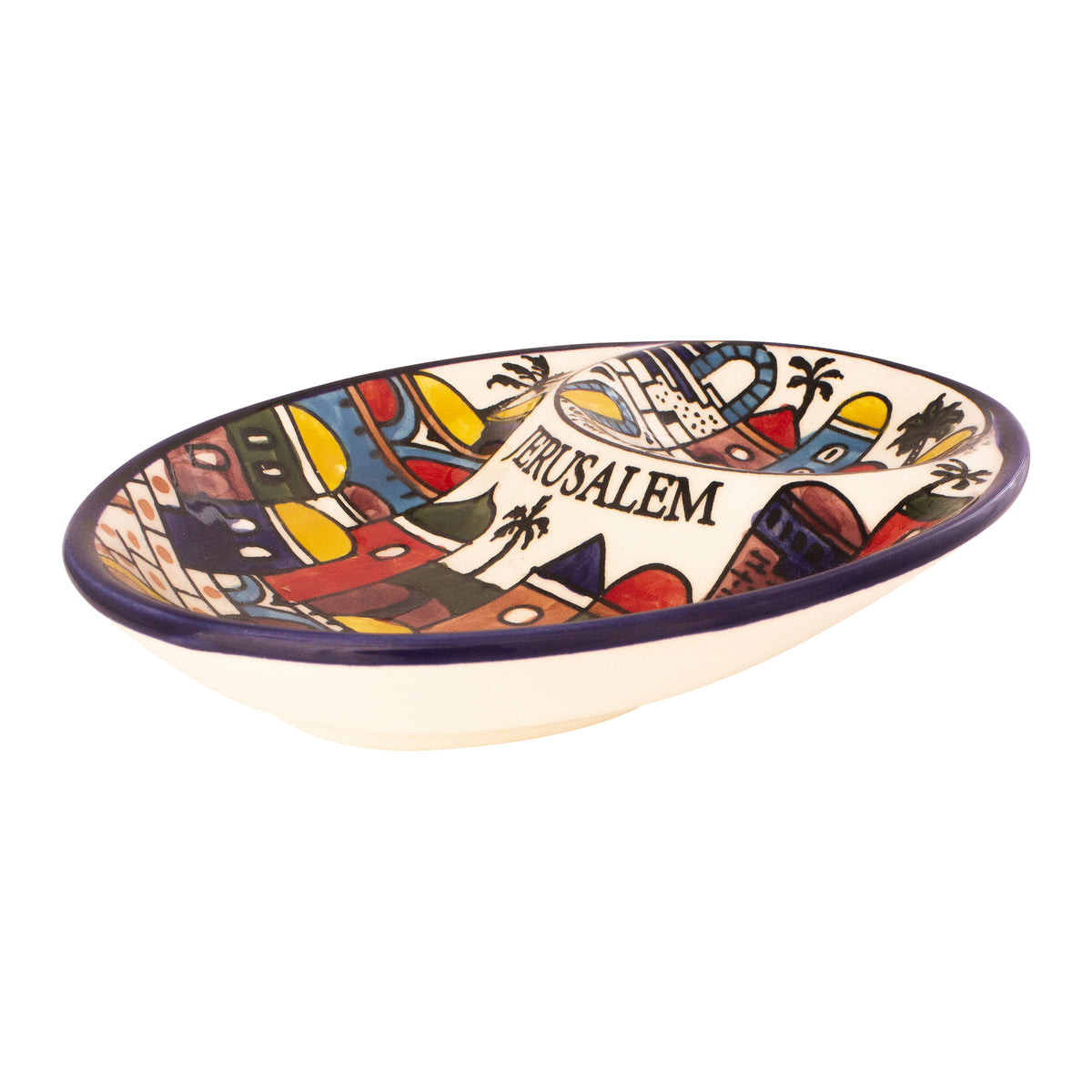 Armenian Ceramic Oval Bowl Pottery - Jerusalem - Handmade 7"x5"