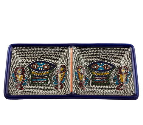 Armenian Ceramic Double Serving Decorative Bowl - Tabgha Mosaic Design- Pottery Handmade Art from Jerusalem 16cm/6"