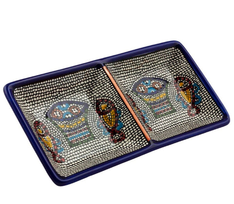 Armenian Ceramic Double Serving Decorative Bowl - Tabgha Mosaic Design- Pottery Handmade Art from Jerusalem 16cm/6"