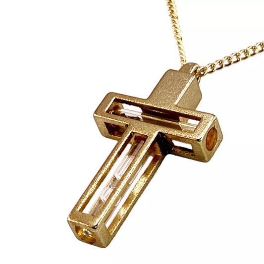 Blessed Metal Cross Pendant Necklace w/ Holy Water & Soil Jerusalem 34cm/13.5"