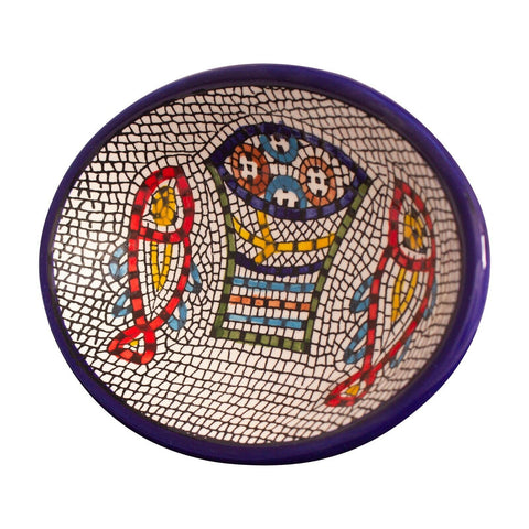 Handmade Armenian Ceramic Oval Bowl –“Loaves & Fishes" Mosaic Dish from the Holy Land