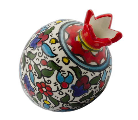 Decorative Armenian Ceramic Pomegranate – Floral Enamel Design – 3.5"