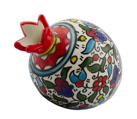 Decorative Armenian Ceramic Pomegranate – Floral Enamel Design – 3.5"