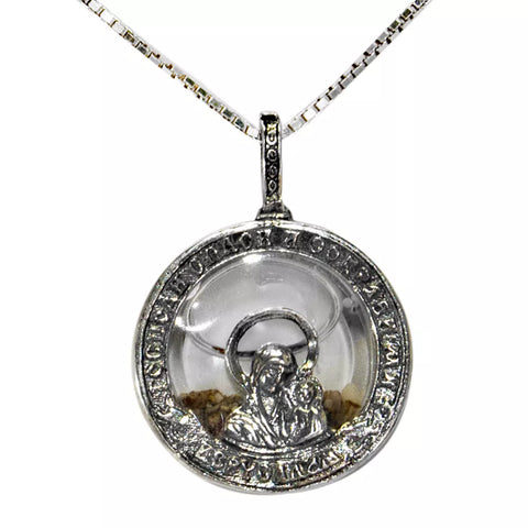 Medallion Virgin Mary w/ Holy Soil from Jerusalem and Holy Water Sterling Silver