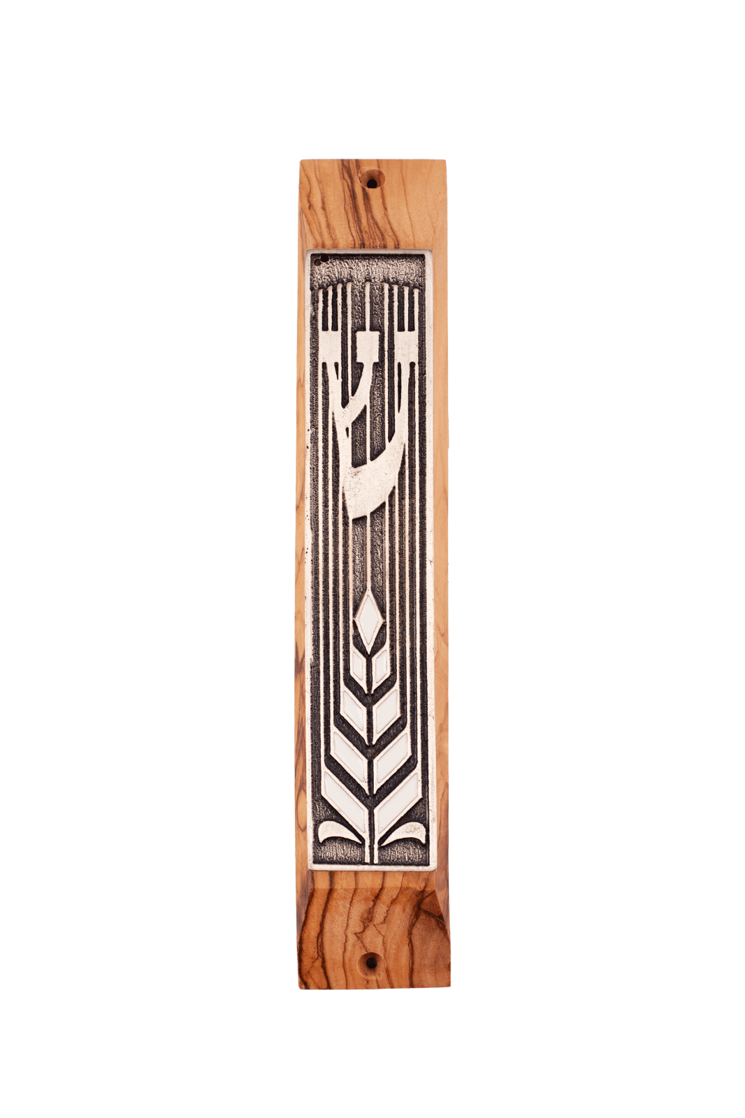 Olive Wood Door Mezuzah Case Menorah Shema Israel Handmade Jerusalem