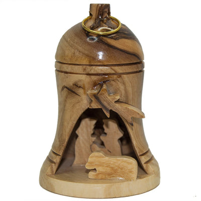 Handmade Bell Christmas Nativity Scene Natural Olive Wood from Bethlehem Holy Land 3,5"
