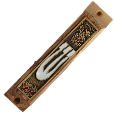 Handmade Olive Wood Enamel Mezuzah Door Classic Case Non-Kosher Scroll Jewish